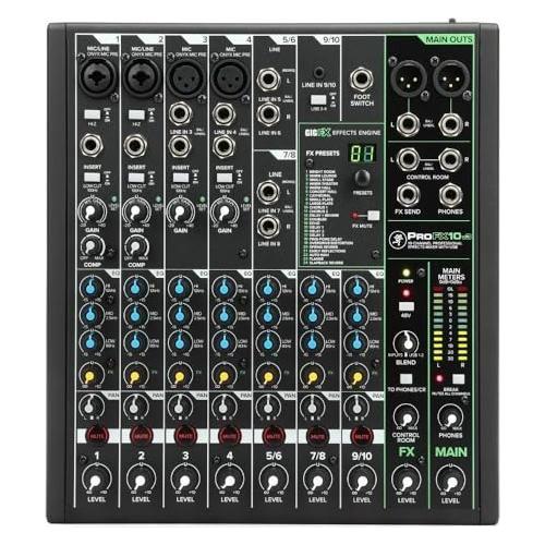 Mackie ProFX10v3 10-Channel Analog Mixer with USB Bundle w/Samson Over-Ear Stereo Headphones, 2-Pack Pig Hog 8mm XLR Mic Cable, Liquid Audio Pop Filter and Liquid Audio Polishing Cloth