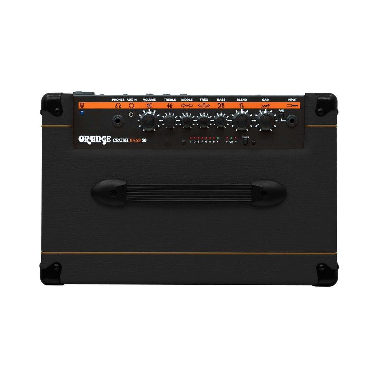 Orange Amps Crush Bass 100 1x15 100-Watt Bass Combo Black Bundle w/Pig Hog Black Woven Instrument Cable, Power Cable and Liquid Audio Polishing Cloth