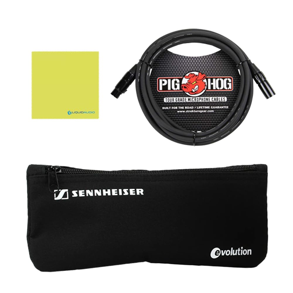 Liquid Audio - Sennheiser E 902 Cardioid Dynamic Kick Drum Microphone Bundle w/Pig Hog PHM10 8mm Mic Cable Polishing Cloth