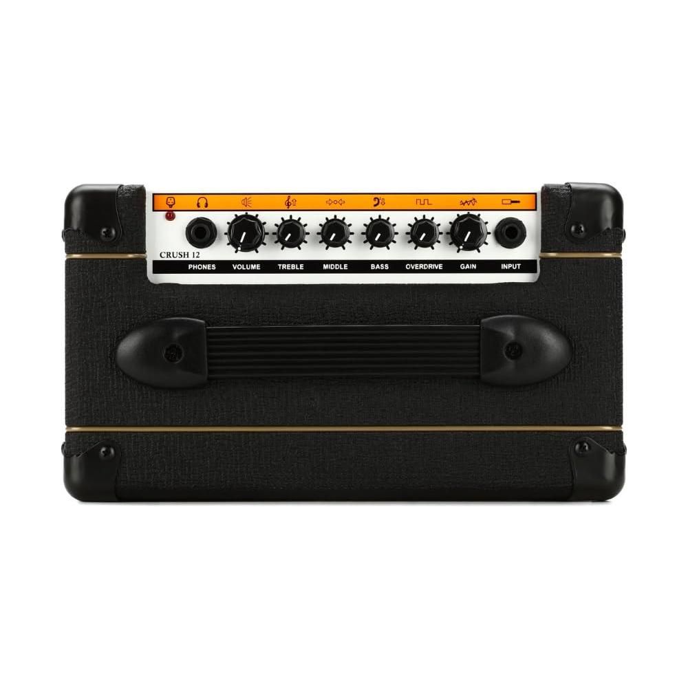 Orange Amps Crush 12-12W 1x6 Guitar Combo Amp Black Bundle w/Pig Hog Black Woven Instrument Cable, Power Supply AC Adapter, 12x Fender Picks & Liquid Audio Polishing Cloth