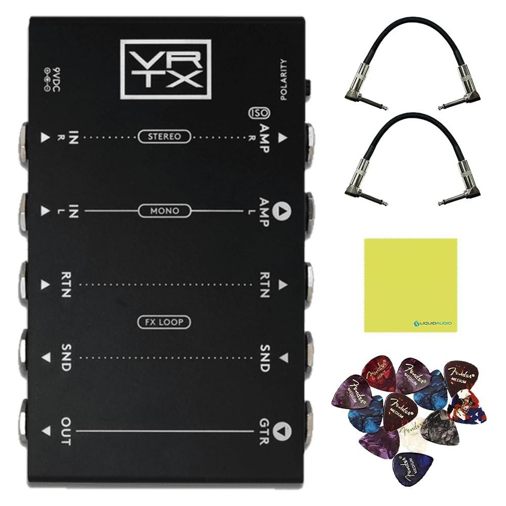 Vertex Effects Buffer Interface Pedalboard Bundle with 2x Strukture S6P48 Woven Right Angle Patch Cables, 12x Guitar Picks and Liquid Audio Polishing Cloth