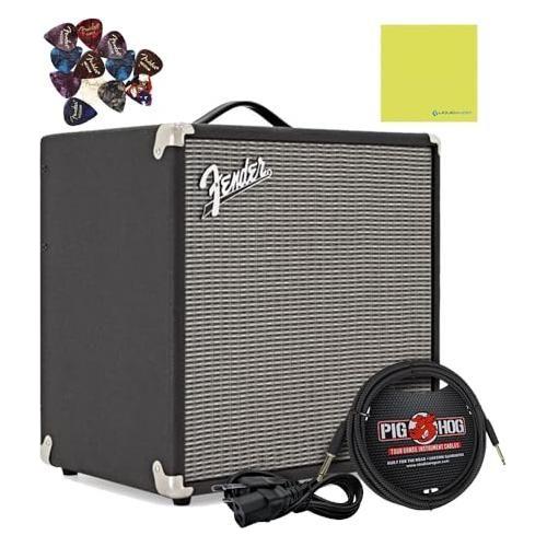 Fender Rumble 40 Bass Amplifier Bundle w/Pig Hog PCH10BK Black Woven Instrument Cable, Power Cable, 12x Fender Picks and Liquid Audio Polishing Cloth