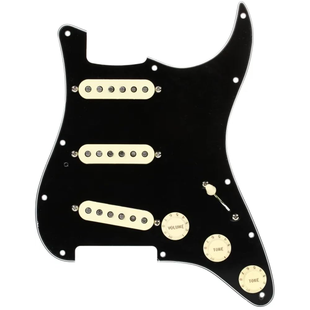 Fender Pre-Wired Strat® Pickguard, Custom Shop Fat 50's SSS, Black - 0992340506 Bundle w/ 12-Pack Guitar Pick and Liquid Audio Polishing Cloth