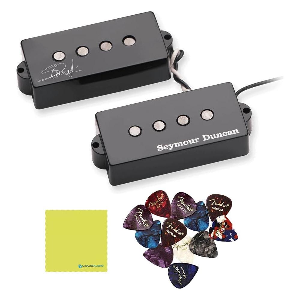 Seymour Duncan 11402-13 Signature Steve Harris Medium Output P-Bass Pickup Bundle w/ 12x Fender Guitar Picks and Liquid Audio Polishing Cloth