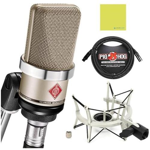 Liquid Audio Neumann TLM 102 Studio Set Cardioid Condenser Microphone Nickel Bundle w/Pig Hog PHM10 XLR Cable Polishing Cloth