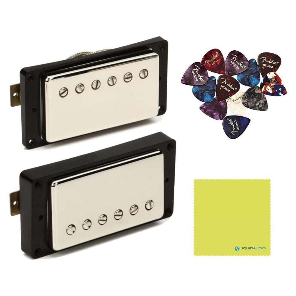 Seymour Duncan Seth Lover Vintage Output Humbucker Nickel Pickup Set Bundle w/ 12x Fender Picks, and Liquid Audio Polishing Cloth 11108-20-Nc