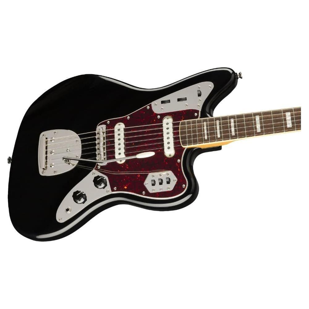 Squier Classic Vibe 70s Jaguar Electric Guitar, Indian Laurel Fingerboard, Black Bundle w/Fender Picks & Liquid Audio Polishing Cloth