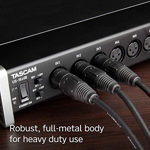 Tascam US-16x08 Rackmount USB Audio/MIDI Interface for Recording, Drum Recording, 8 XLR/8 1/4" Inputs, 8 Outputs, Control Software,Black