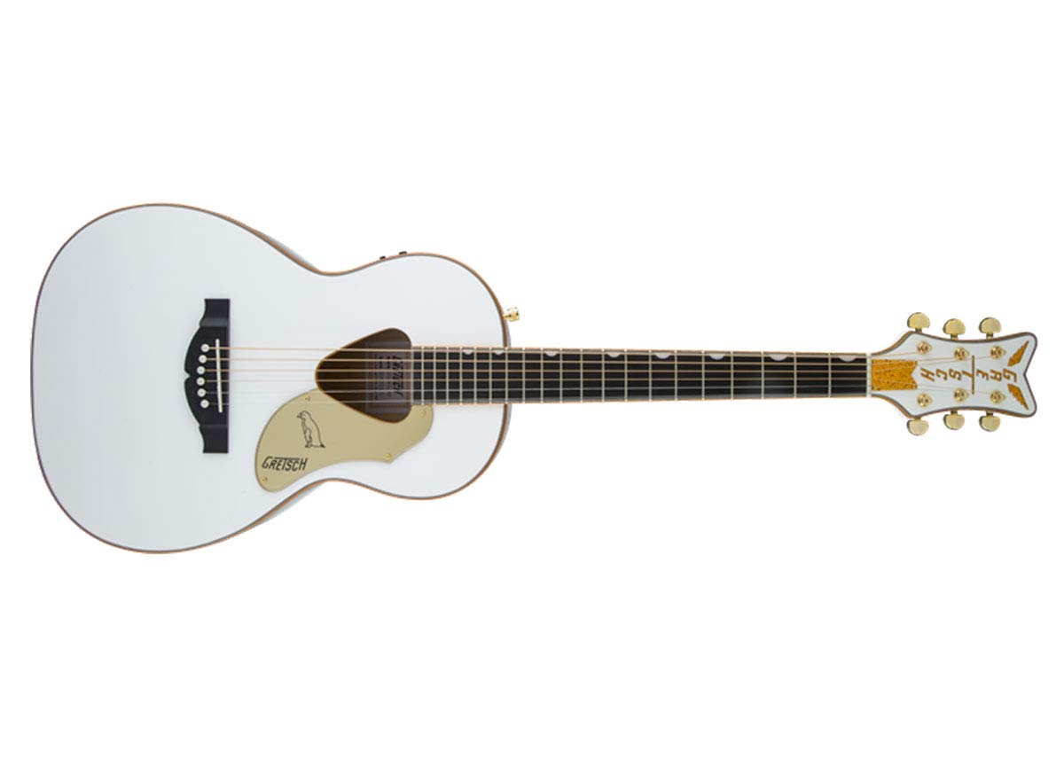 Gretsch G5021E Rancher Penguin Parlor Acoustic/Electric 6-String Guitar with 12-Inch Radius Laurel Fingerboard for Live Performances (Right-Handed, White)