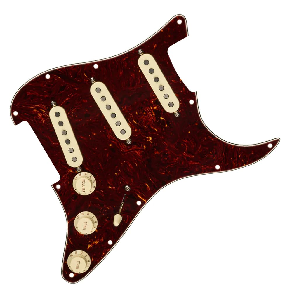 Fender Pre-Wired Strat® Pickguard, Custom Shop Fat 50's SSS, Tortoise Shell - 0992340500 Bundle w/ 12-Pack Guitar Pick and Liquid Audio Polishing Cloth