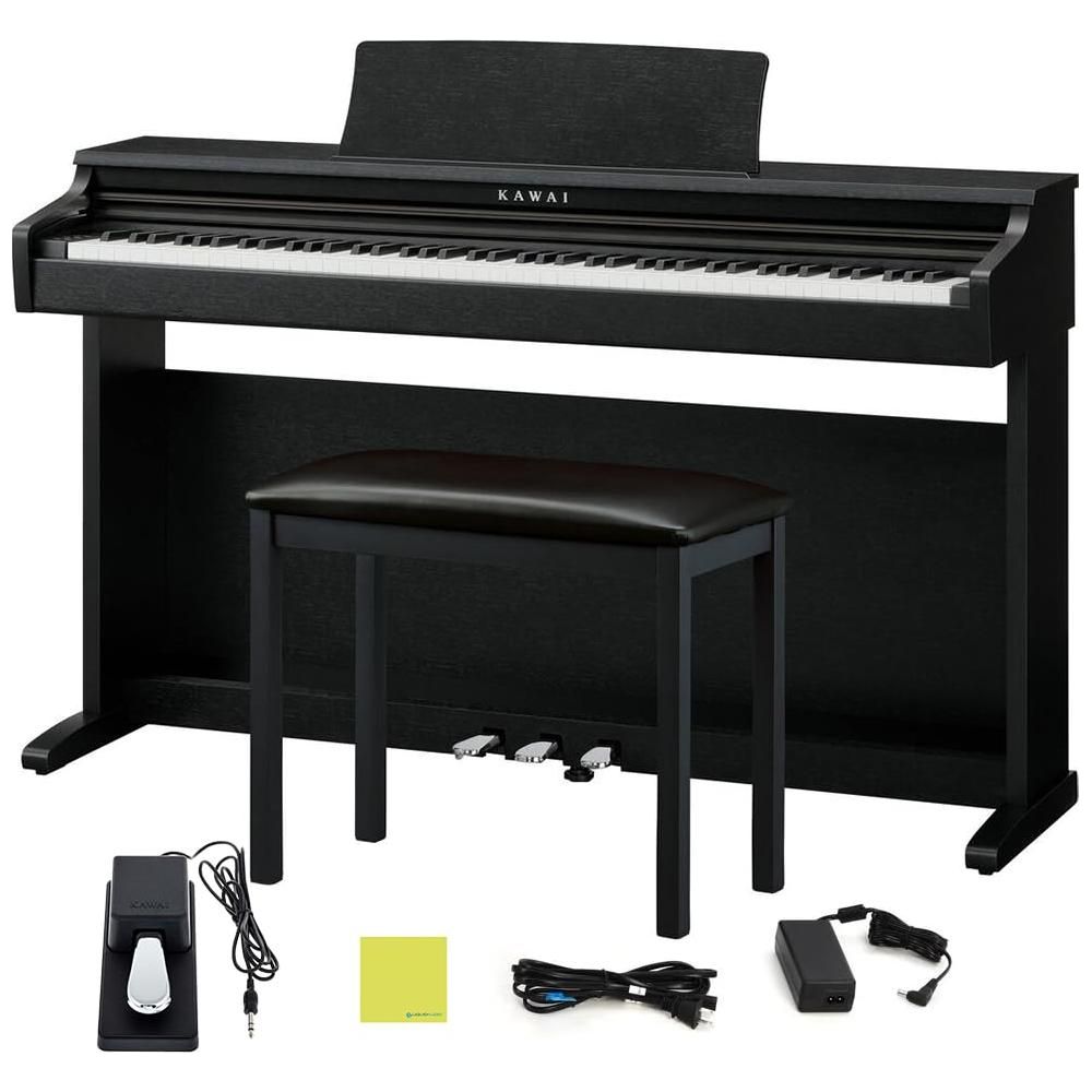 Kawai KDP120 Digital Piano in a Premium Satin Black Finish Bundle with Kawai F-10H Damper Pedal and Liquid Audio Polishing Cloth