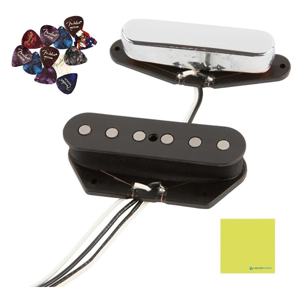 Fender Tex-Mex Telecaster® Pickup Set Bundle w/12x Guitar Picks and Liquid Audio Polishing Cloth