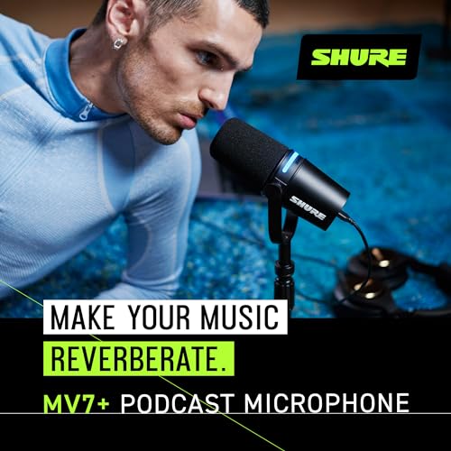 Shure MV7+ Podcast Microphone with Stand. Enhanced Audio