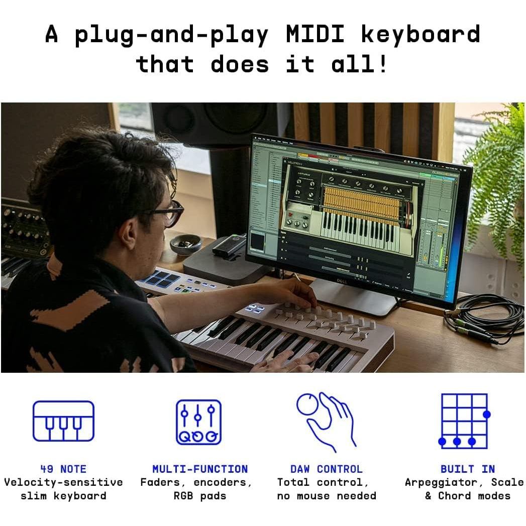 Arturia KeyLab 61 Essential mk3 MIDI Controller BUNDLE with MIDI Keyboard, Keyboard Sustain Pedal, USB Cable & Polishing Cloth - 61 Key Keyboard, Software Integration, Flexible Connectivity