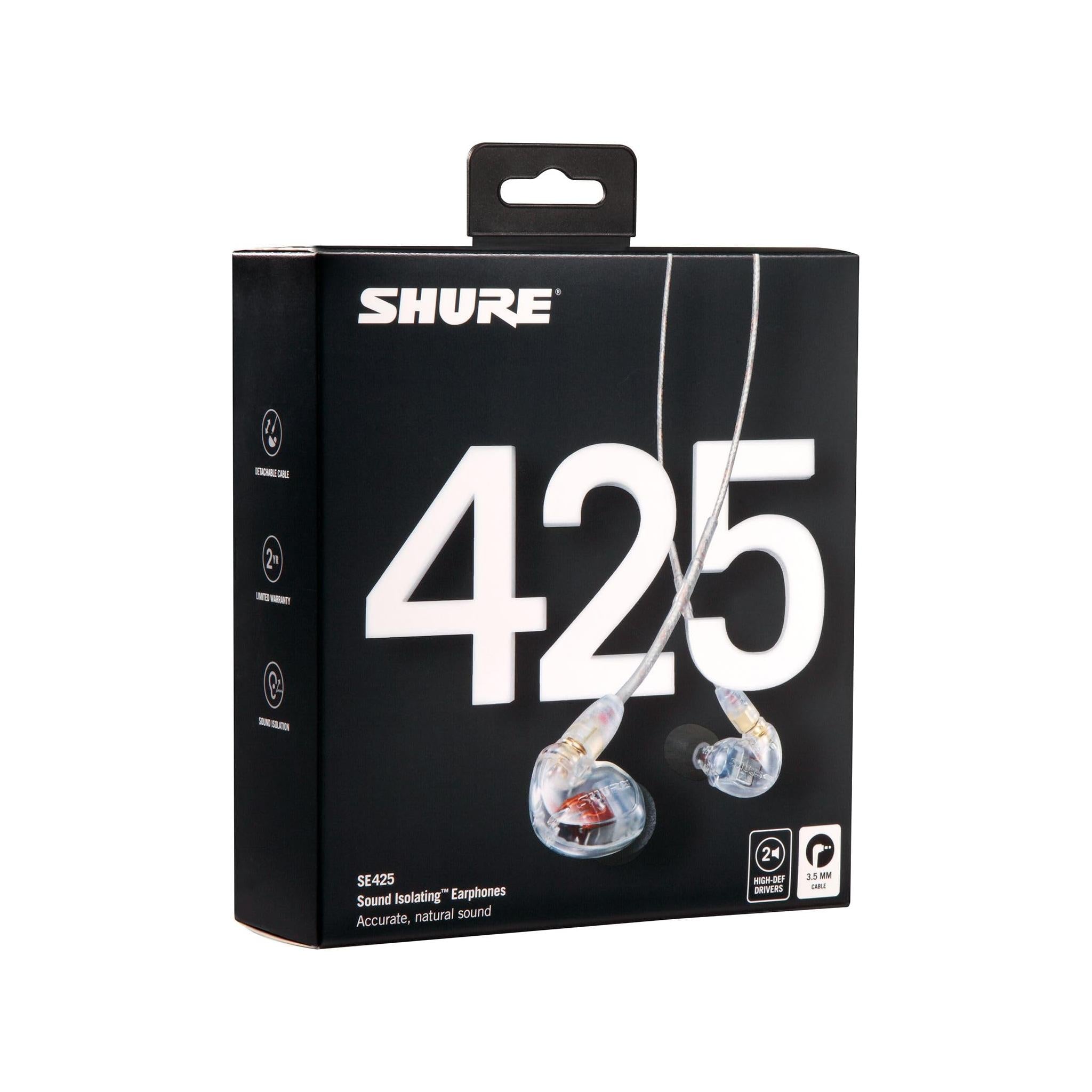 Shure SE425 PRO Wired Earbuds - Professional Sound Isolating Earphones with Dual High Definition MicroDrivers, Secure Fit in Ear Monitor, Plus Carrying Case & Fit Kit - Silver (SE425-V)