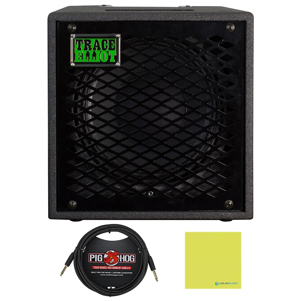 Trace Elliot 1x10 Speaker Cabinet Bundle with 10ft Pig Hog Black Woven Instrument Cable and Instrument Polishing Cloth