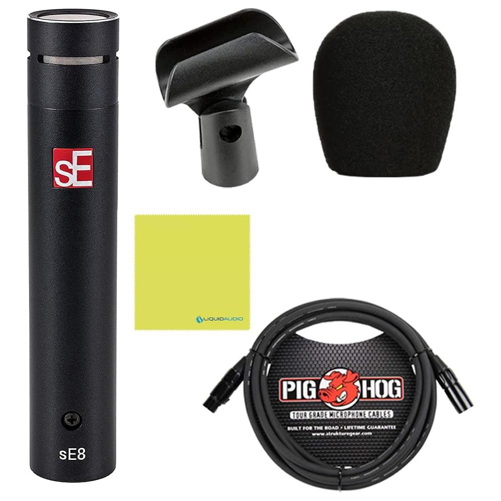 Liquid Audio sE Electronics sE8 Small-diaphragm Condenser Microphone Bundle w/Pig Hog PHM10 8mm Mic Cable Polishing Cloth