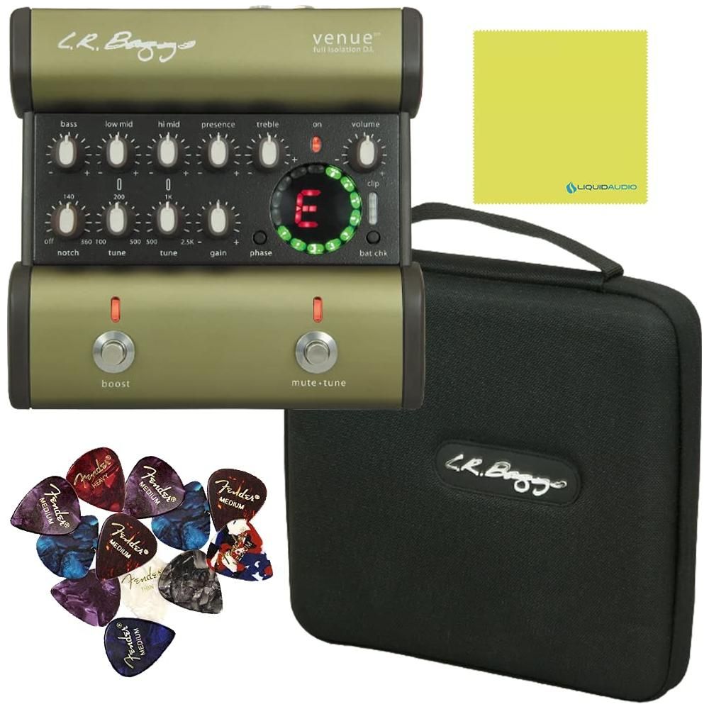 LR Baggs Venue DI Acoustic Guitar Effect Pedal Bundle w/ 12x Picks and Liquid Audio Polishing Cloth