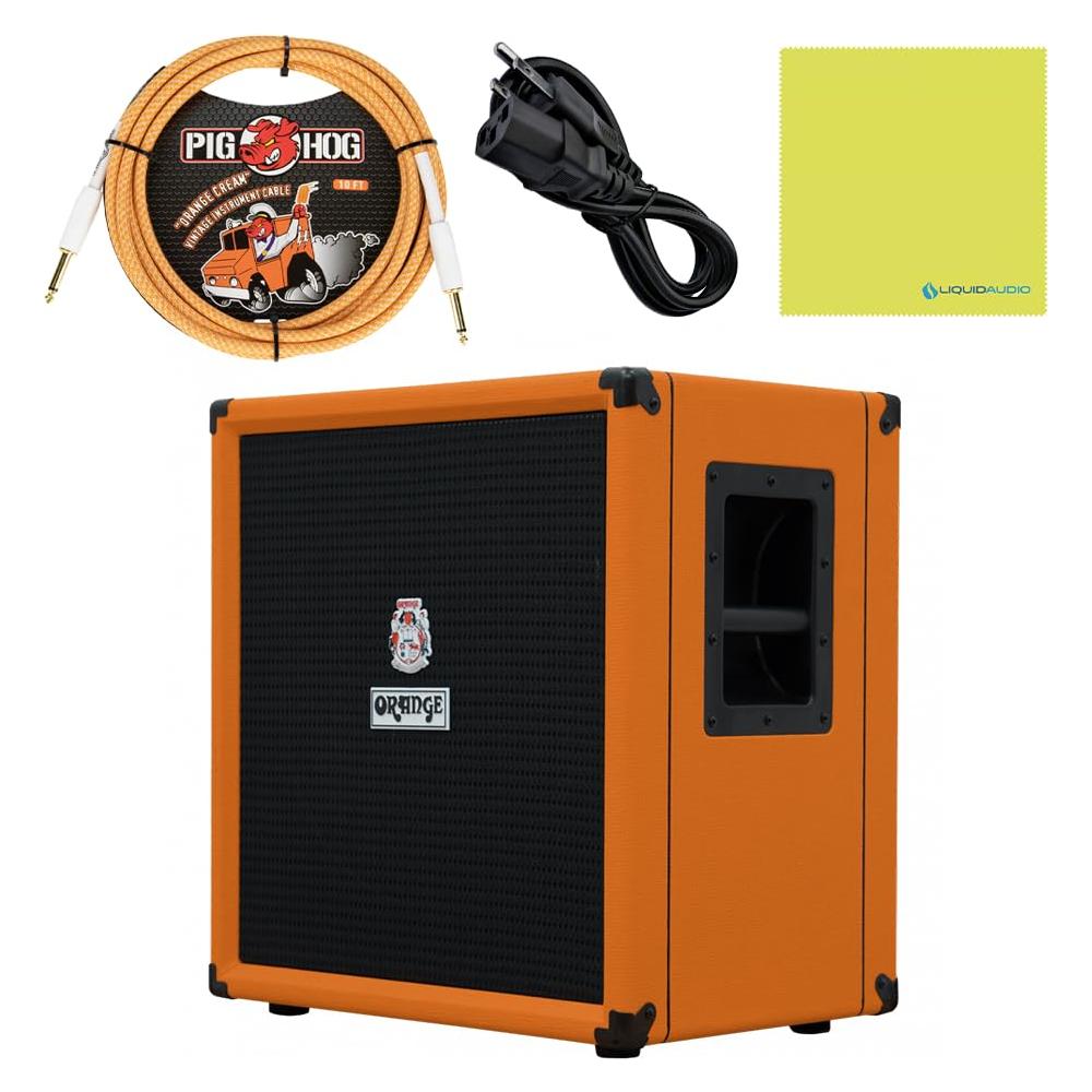 Orange Amps Crush Bass 100 1x15 100-Watt Bass Combo Orange Bundle w/Pig Hog Orange Crème 2.0 Instrument Cable, Power Cable and Liquid Audio Polishing Cloth