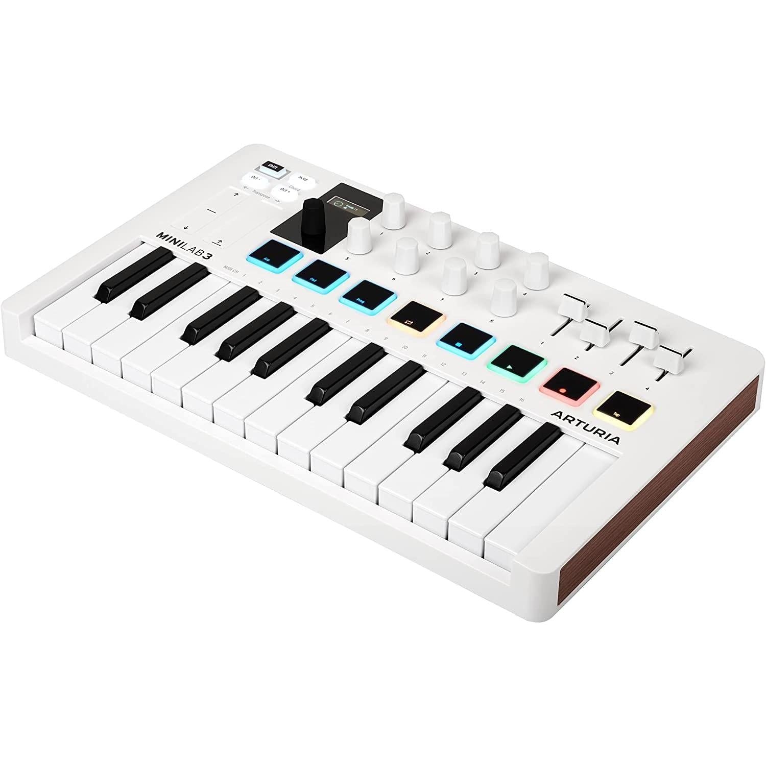 Arturia MiniLab 3 MIDI Keyboard Controller Bundle with Samson Headphones SR350 Over Ear, USB Cable & Polishing Cloth