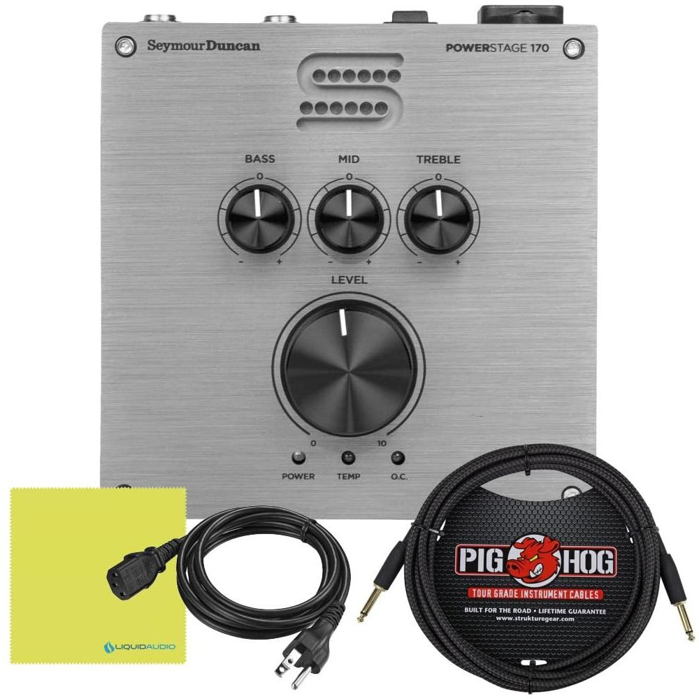 Seymour Duncan PowerStage 170-170-watt Solid State Guitar Amplifier Pedal Bundle w/Pig Hog 10ft Woven Instrument Cable and Liquid Audio Polishing Cloth