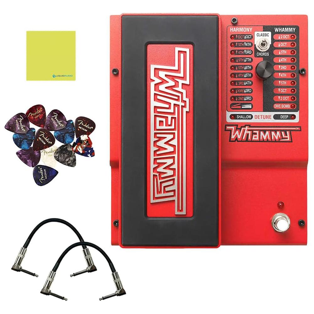 DigiTech Whammy 2-Mode Pitch Shift Effect Pedal Bundle w/ 2-Pack Strukture Cable, 12-Pack Guitar Pick and Liquid Audio Polishing Cloth