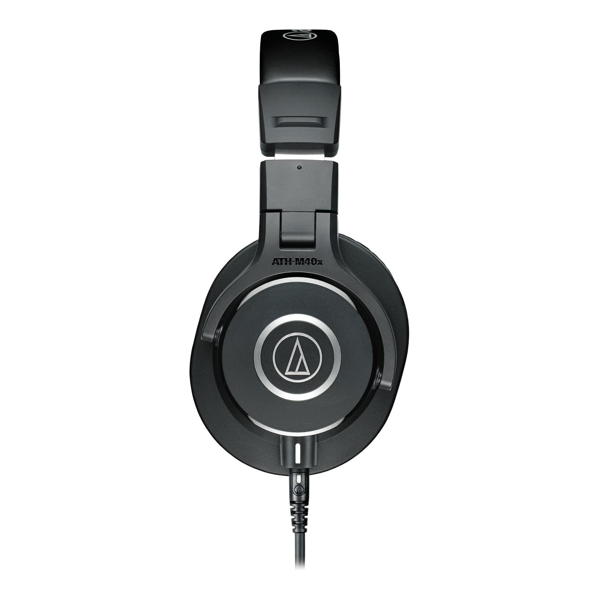 Audio Technica ATH-M40x Professional Studio Monitor Headphone Bundle with Detachable Cables, Pig hog 25 Extension Cable, Detachable Cables, Screw-on 1/4 Adapter & Liquid Audio Polishing Cloth