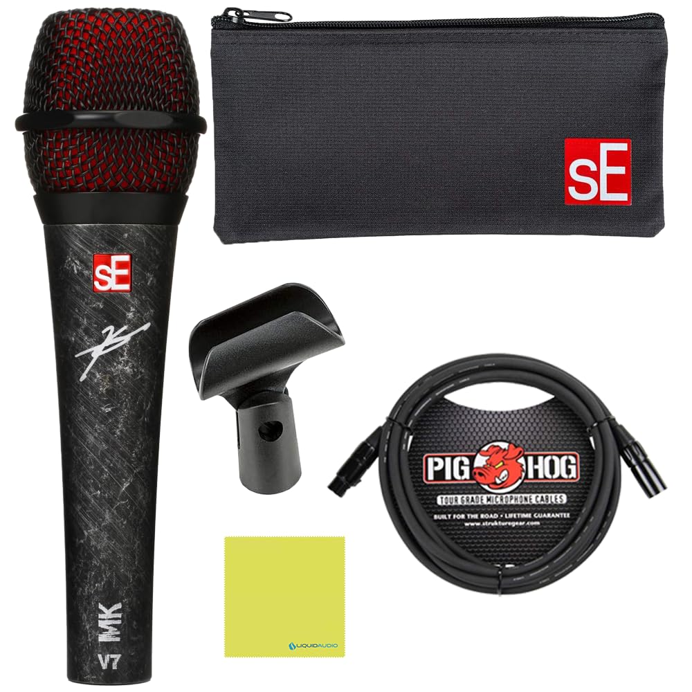 Liquid Audio sE Electronics V7 MK Myles Kennedy Signature Edition Microphone Bundle w/Pig Hog PHM10 8mm Mic Cable Polishing Cloth