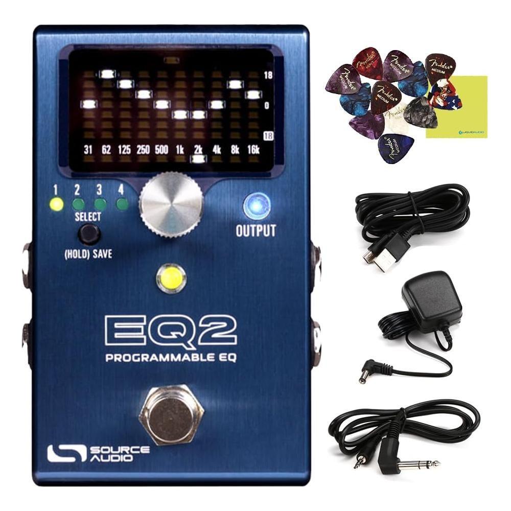 Source Audio SA270 EQ2 Programmable Equalizer Bundle w/Instrument Cable, Power Supply, USB Cable, 12x Picks and Liquid Audio Polishing Cloth