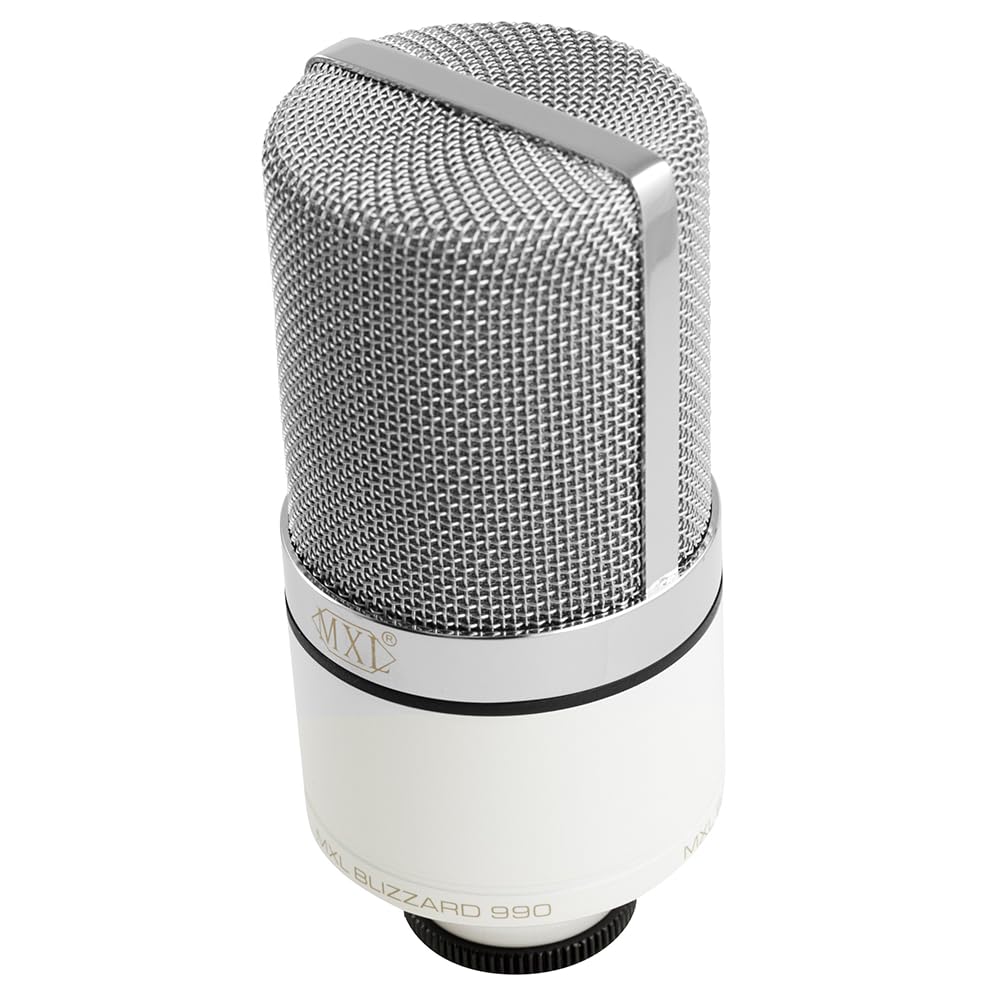 Liquid Audio MXL 990 Blizzard LED Condenser Microphone Perfect for Any Live Stream Bundle w/Pig Hog PHM10 8mm Mic Cable, Pop Filter Polishing Cloth