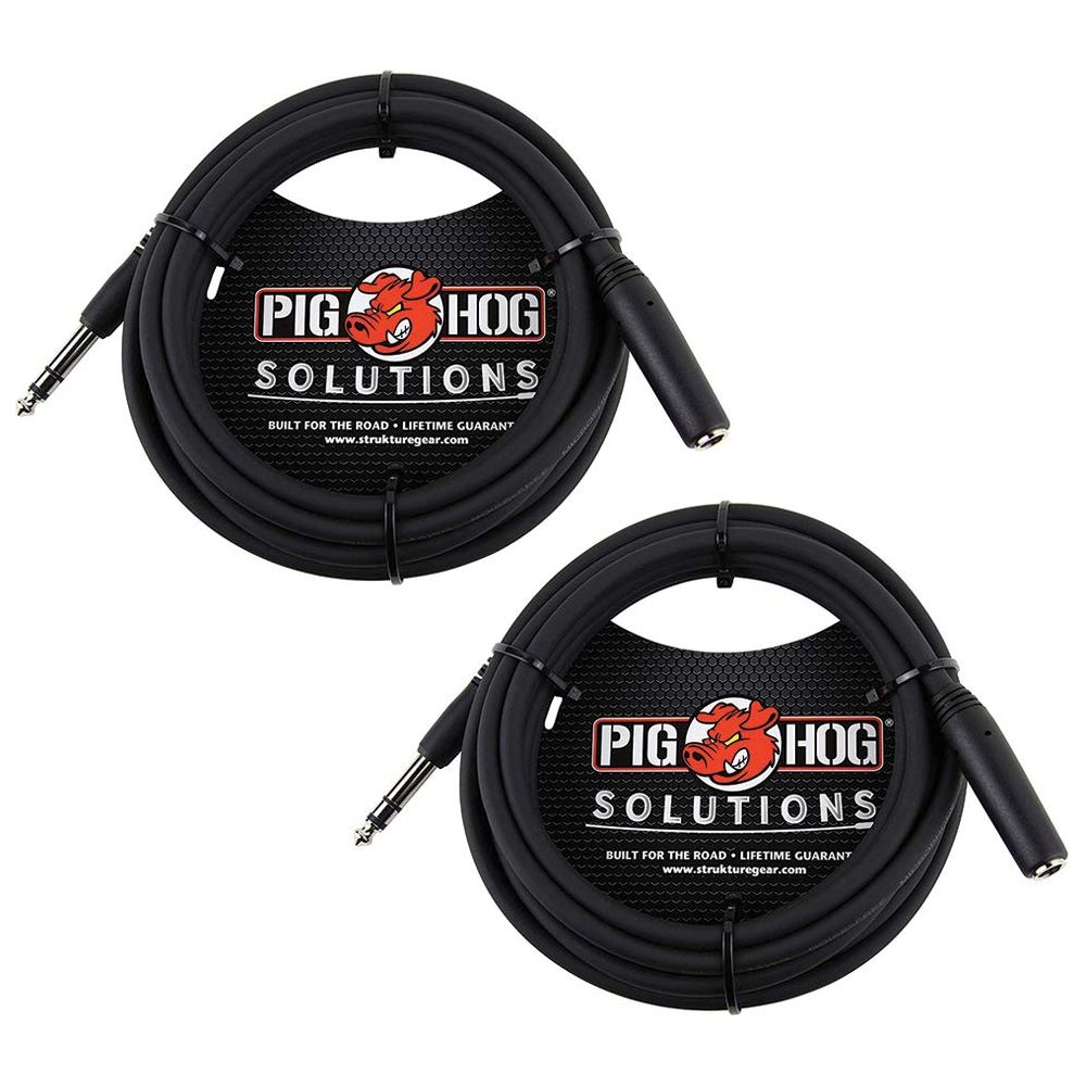 Pig Hog PHX14-10 1/4" TRSF to 1/4" TRSM Headphone Extension Cable, 10 Feet (2-Pack)