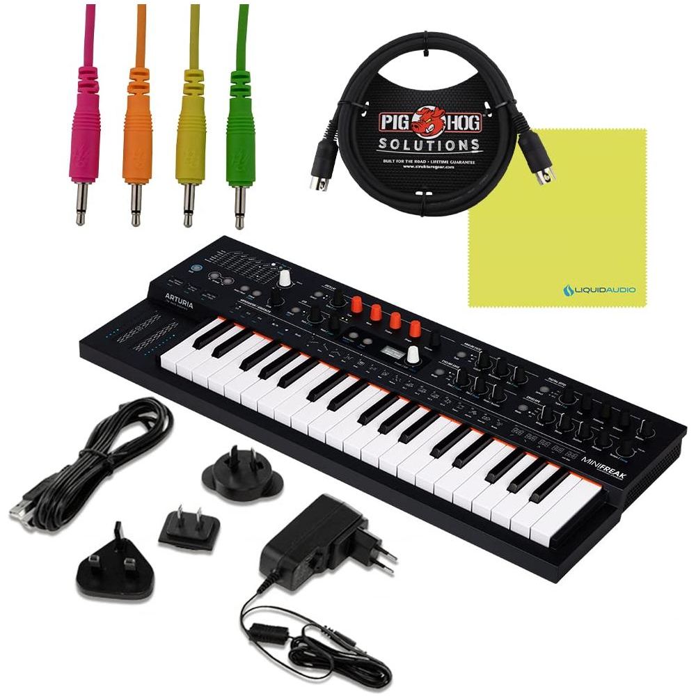 Arturia MiniFreak 37 Key Polyphonic Hybrid Keyboard Bundle w/Pig Hog 4-Pack 12" Mono Patch Cables, Pig Hog 6' MIDI Cable, Power Supply, USB Cable & Liquid Audio Polishing Cloth