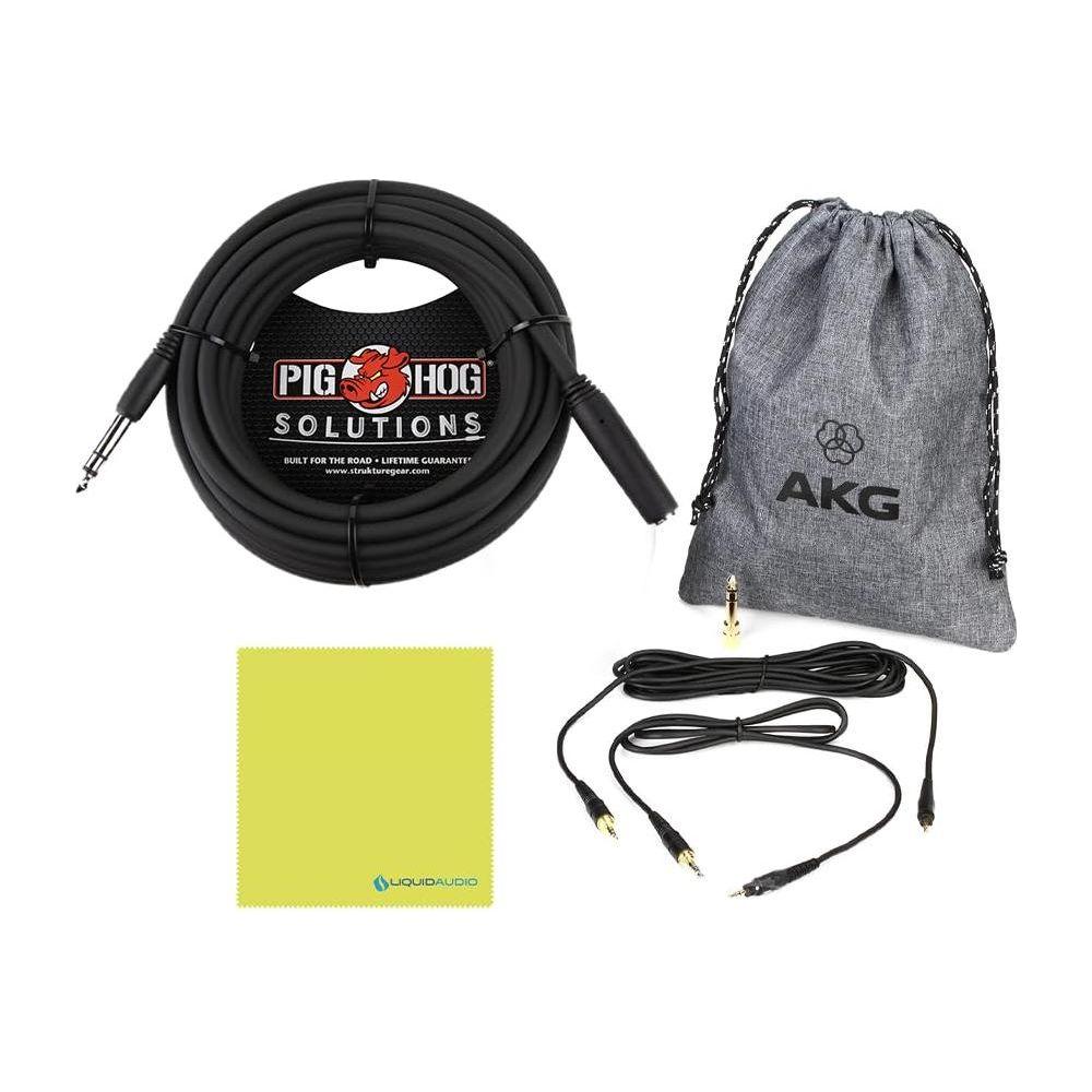 Liquid Audio AKG K361 Over-Ear, Closed-Back, Foldable Studio Headphones Bundle w/Pig Hog PHX14-25 Headphone Extension Cable, 1/4" Polishing Cloth