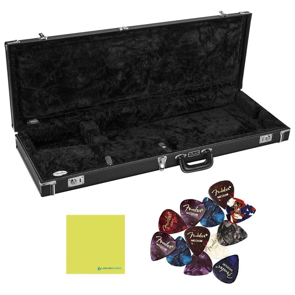 Liquid Audio Fender Classic Series Cases - Precision Bass®/Jazz Bass®, Black Bundle w/ 12x Fender Picks Polishing Cloth