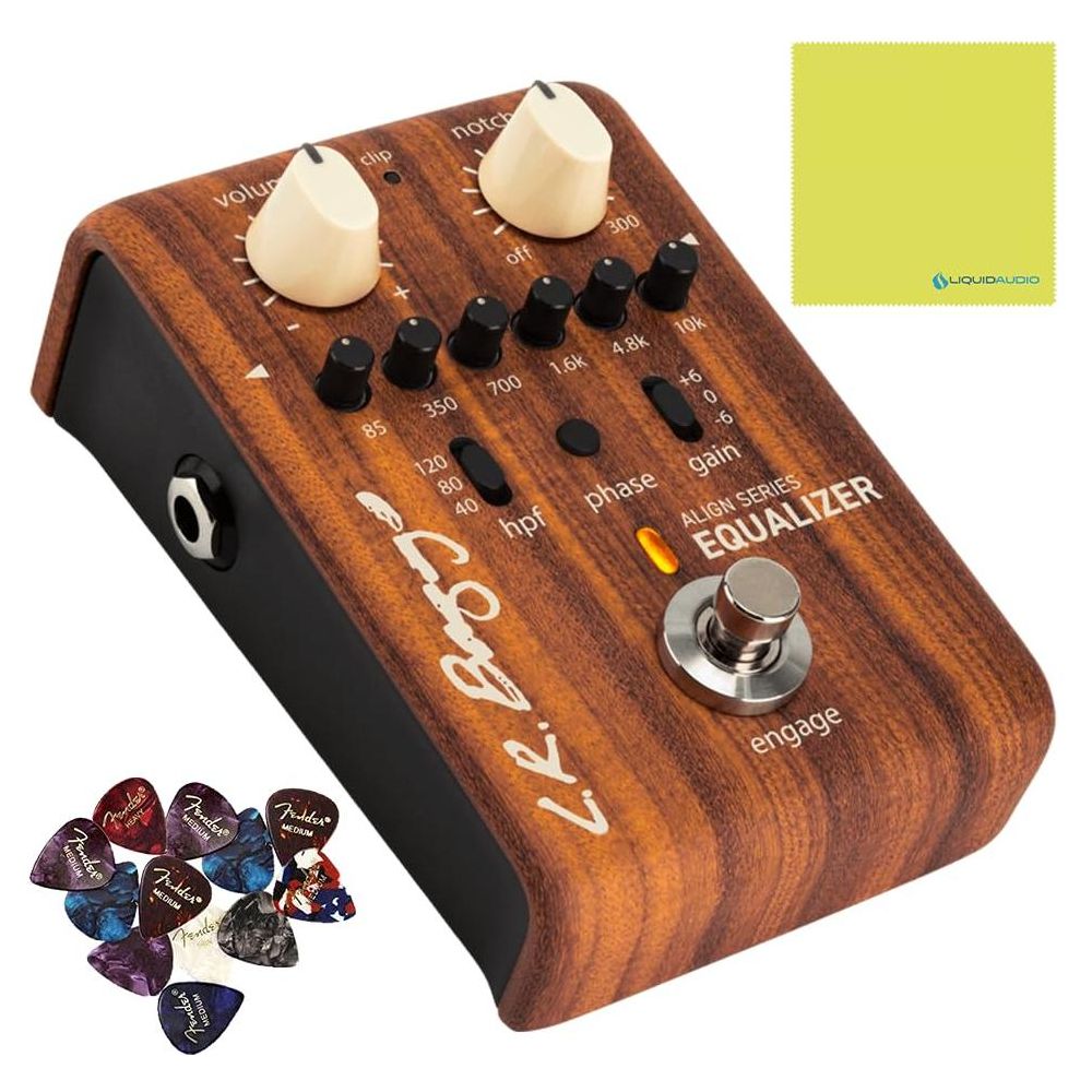 LR Baggs Align Series Equalizer Acoustic Guitar EQ Pedal Bundle w/ 12x Fender Picks and Liquid Audio Polishing Cloth