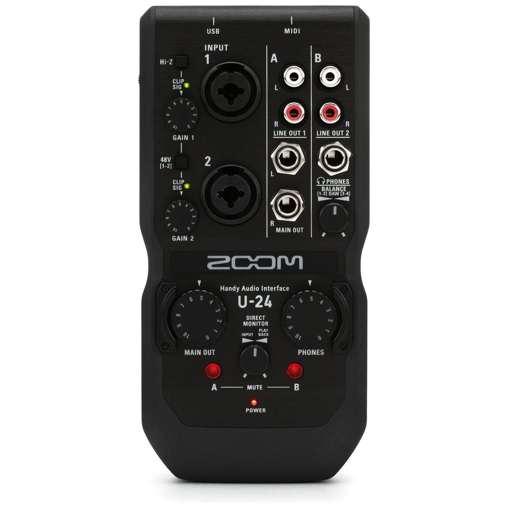 Zoom U-24 Handy Audio Interface, 2-Channel Portable USB Audio Interface, 2 XLR/TRS Combo Inputs, MIDI I/O, RCA Outputs