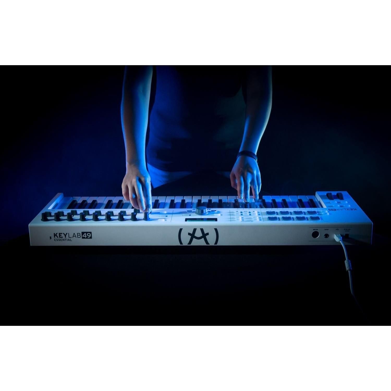 Arturia KeyLab Essential 49 - 49 Key USB MIDI Keyboard Controller with Velocity Sensitive Synth Action Keys, 8 Drum Pads, 9 Faders, 9 Knobs and Analog Lab V Software Included