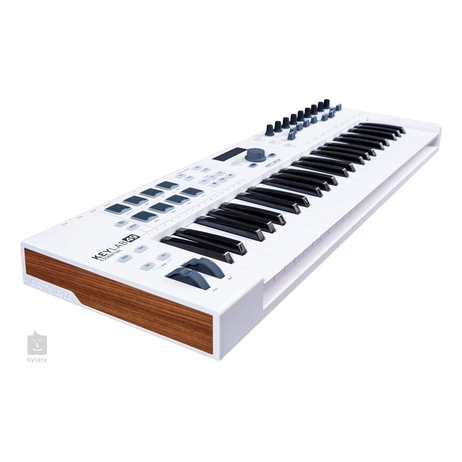 Arturia KeyLab 49 MkII White Semi Weighted MIDI Keyboard Controller Bundle w/Deluxe Sustain Pedal, USB Cable & Liquid Audio Polishing Cloth (4 Items)