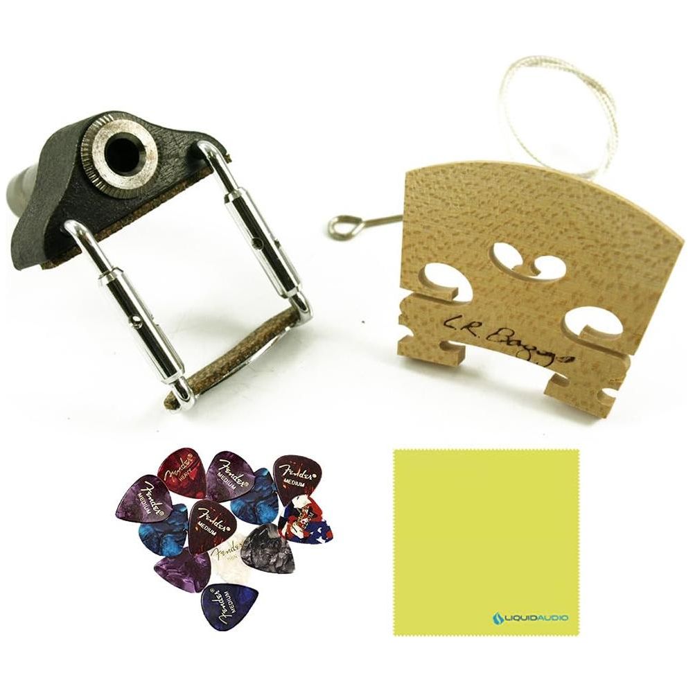 LR Baggs Vio Violin Pickup with External Jack Mount Bundle w/ 12x Fender Picks and Liquid Audio Polishing Cloth