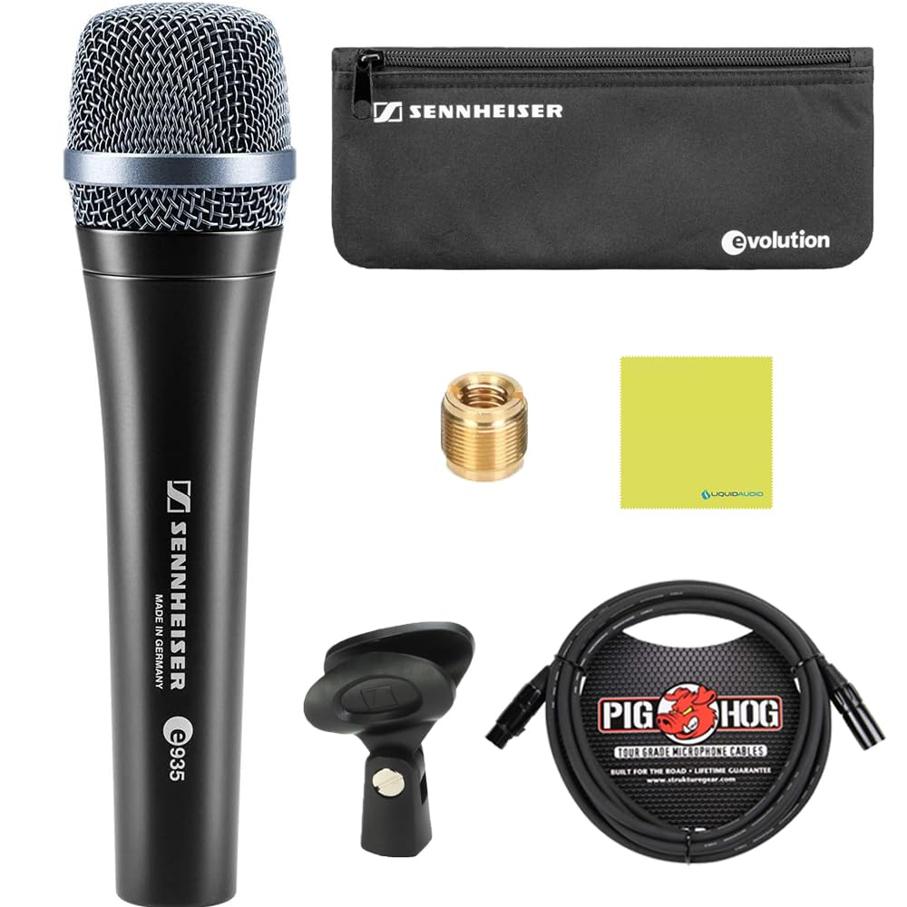 Liquid Audio - Sennheiser E 935 Cardioid Dynamic Vocal Microphone Bundle w/Pig Hog PHM10 8mm Mic Cable Polishing Cloth