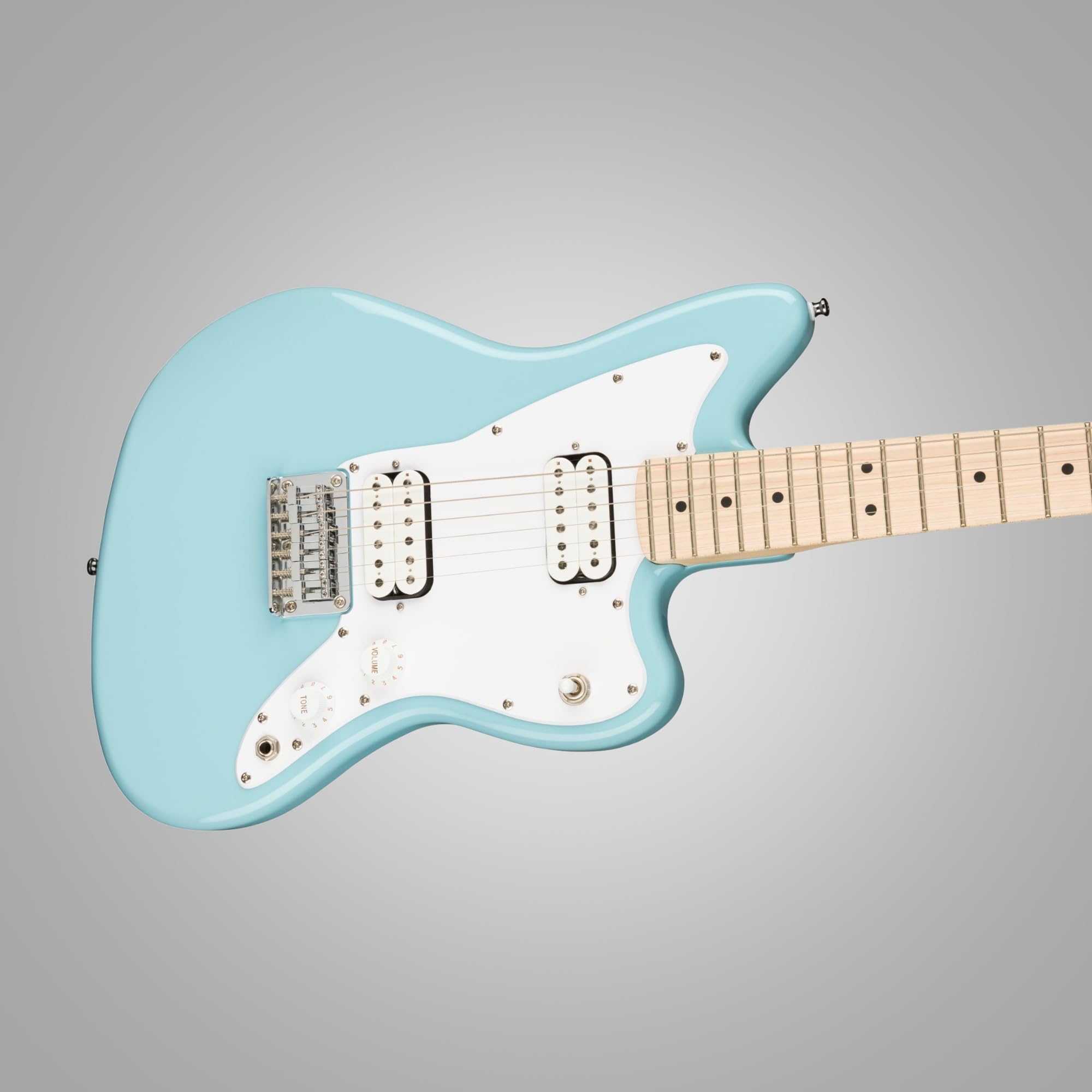 Squier Mini Jazzmaster® HH Electric Guitar, Maple Fingerboard, Daphne Blue - 0370125504 Bundle w/ 12-Pack Guitar Pick and Liquid Audio Polishing Cloth