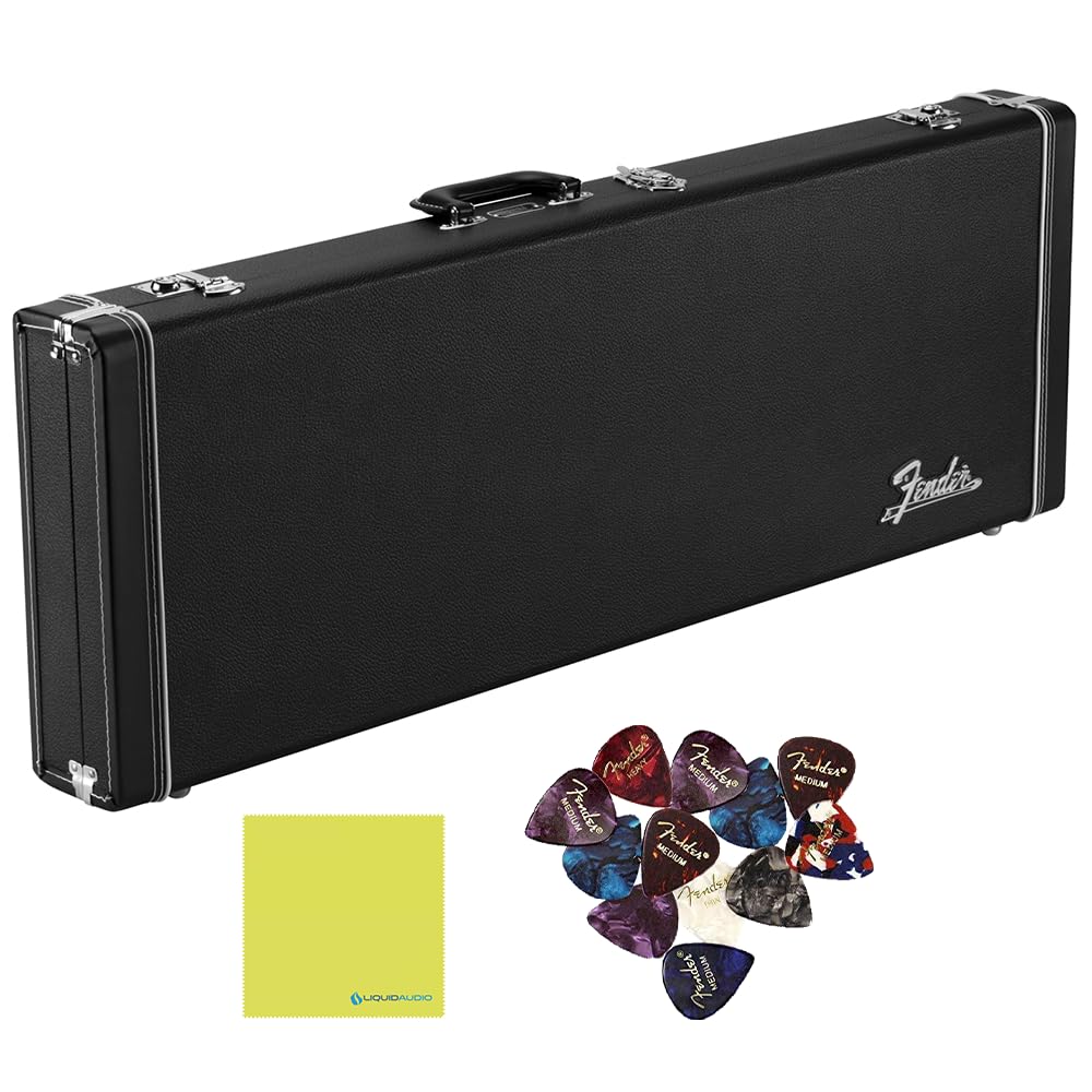 Liquid Audio Fender Classic Series Wood Cases - Stratocaster®/Telecaster®, Black - 0996106306 Bundle w/ 12-Pack Guitar Pick Polishing Cloth