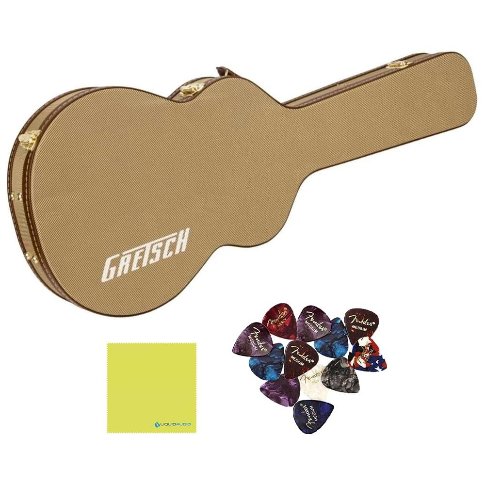 Gretsch® G2420T Streamliner Hollow Body Case, Tweed, 9222420001 Bundle w/ 12-Pack Guitar Pick and Liquid Audio Polishing Cloth