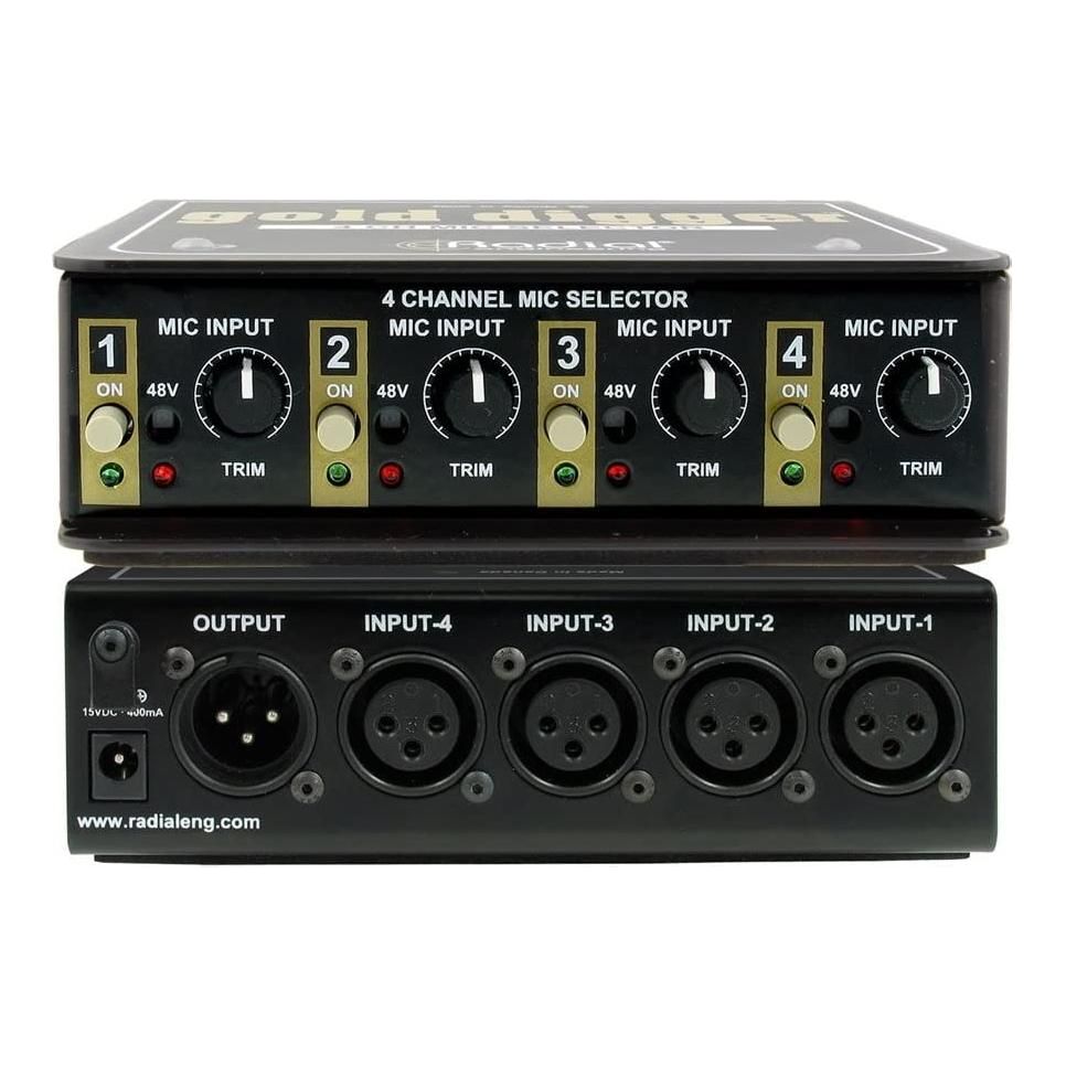 Radial Engineering Gold Digger 4-Channel Mic Selector Straight Wire Distortion-Free Signal Path