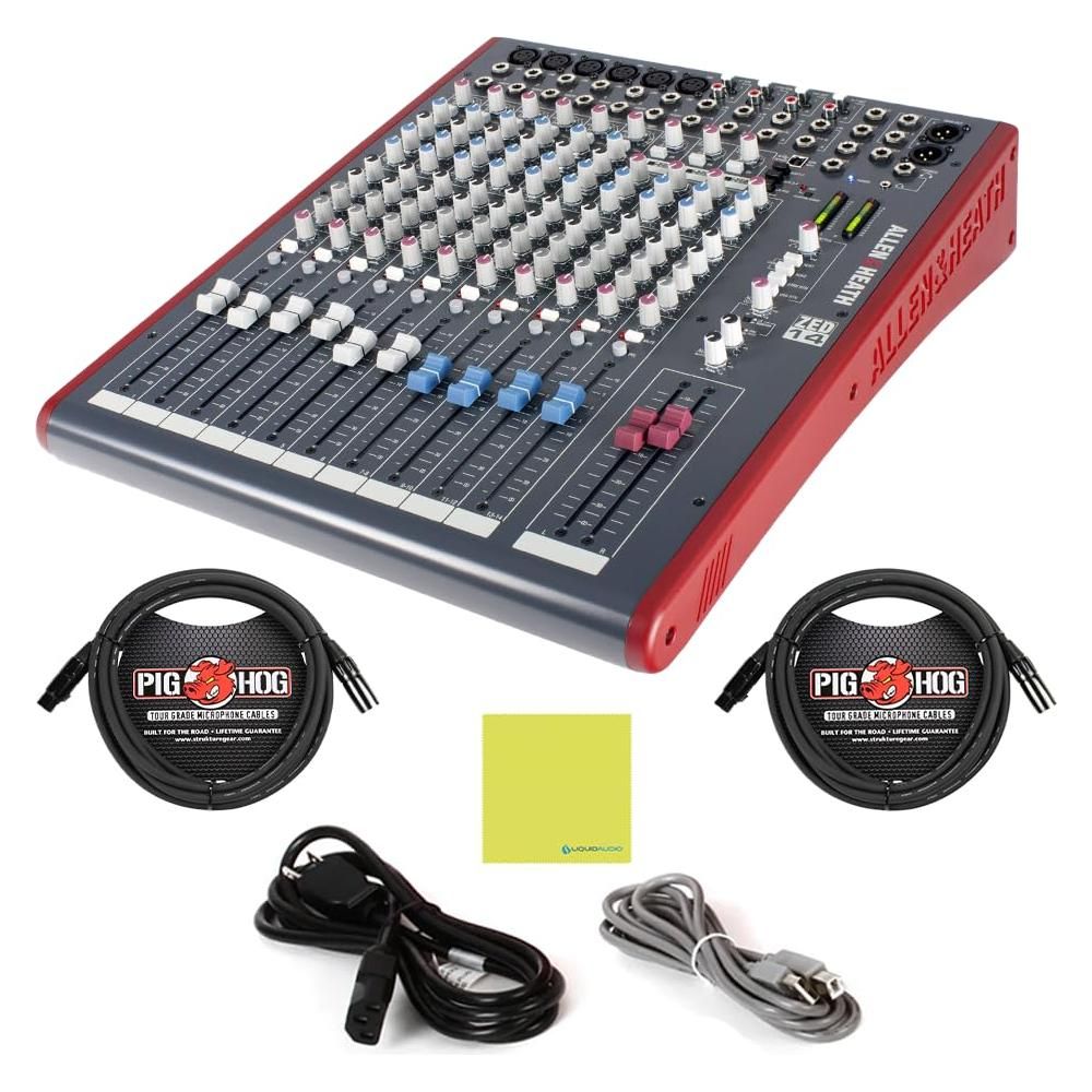 Allen & Heath AH-ZED14 Mid 2-Bus Live Sound Mixer with Stereo Interface Bundle w/Power Cable, USB Cable & Liquid Audio Polishing Cloth