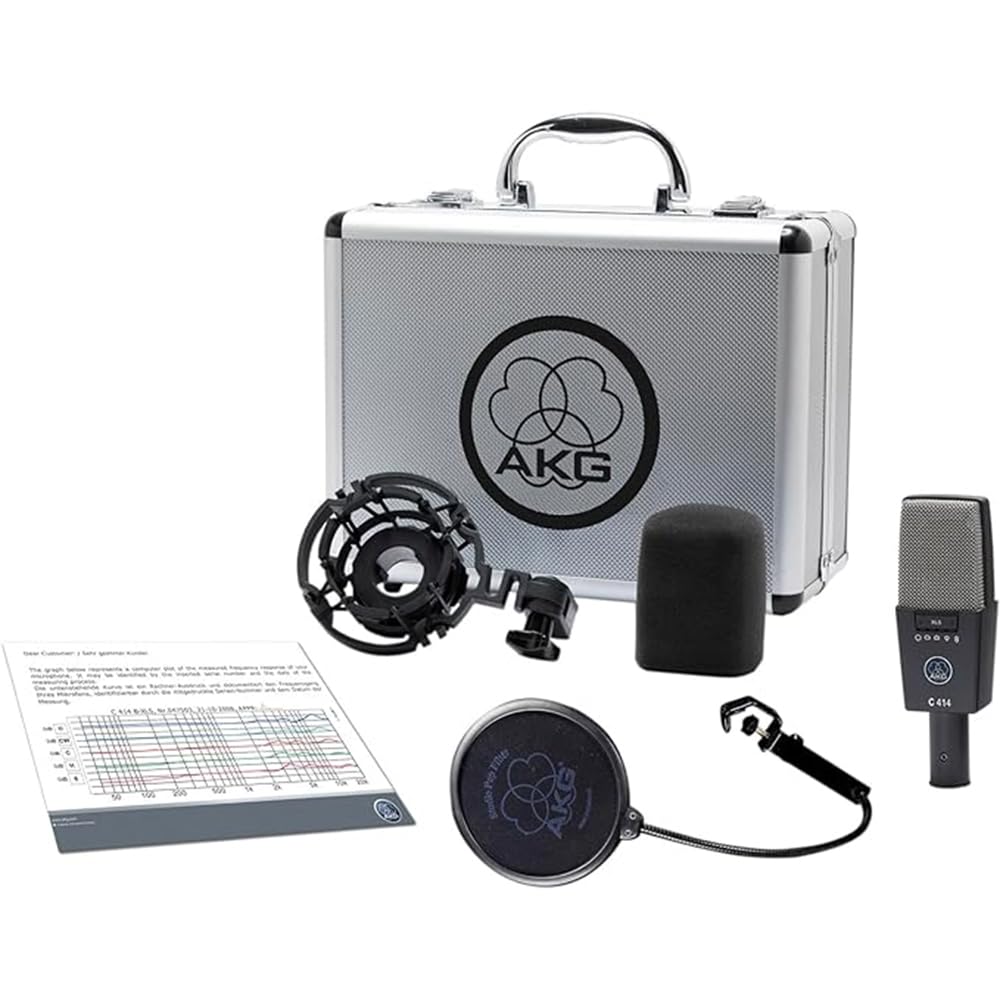 Liquid Audio AKG C414 XLS Reference Multipattern Condenser Microphone Bundle w/Pig Hog PHM10 8mm Mic Cable Polishing Cloth