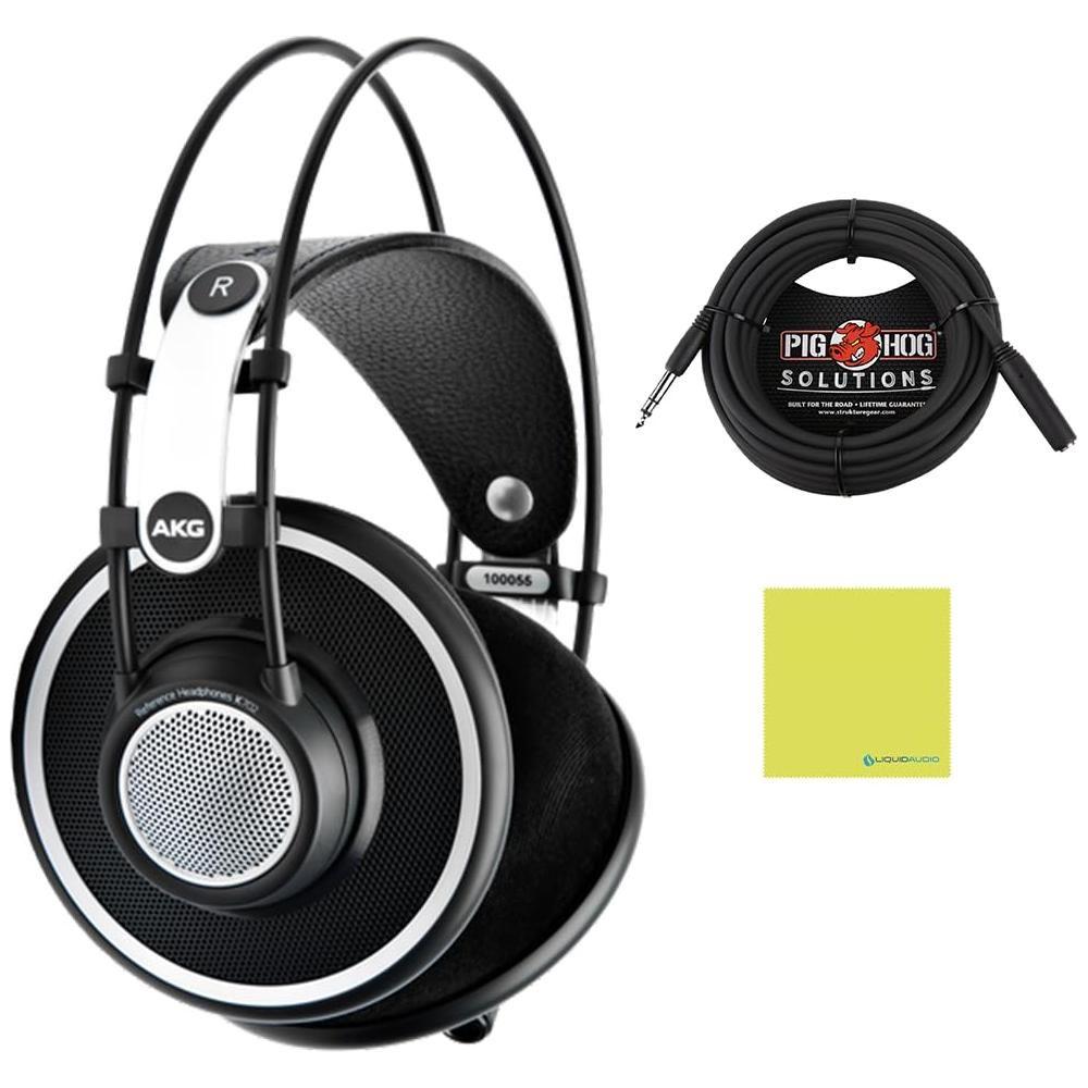 Liquid Audio AKG K702 Reference Studio Headphones Bundle w/Pig Hog PHX14-25 Headphone Extension Cable, 1/4" Polishing Cloth