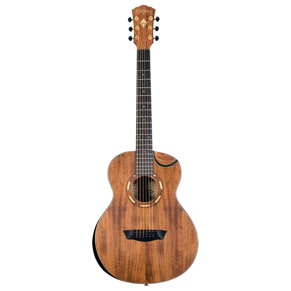 Washburn Comfort G-Mini 55 Koa Travel Size Acoustic Guitar, Natural