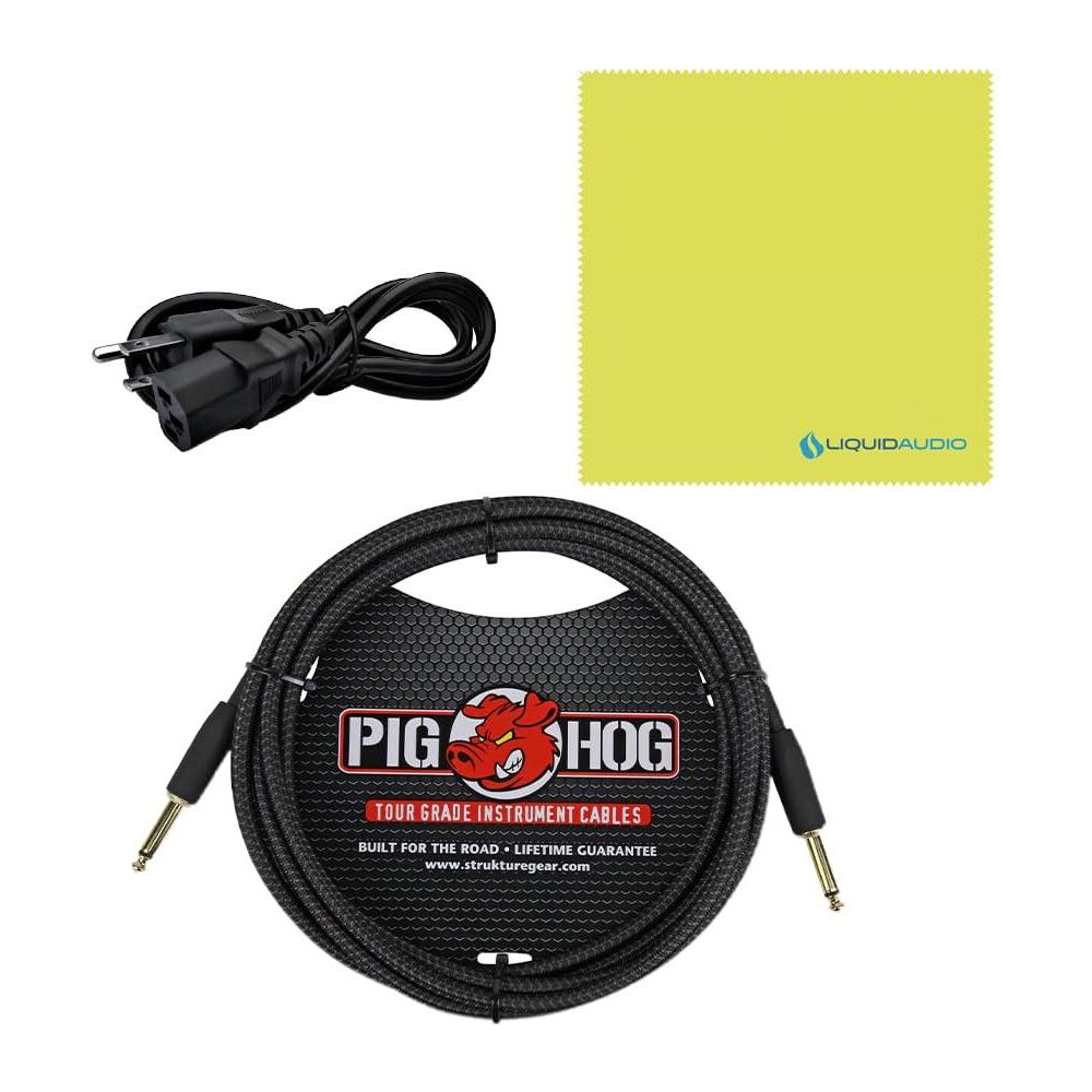 Orange Super Crush 100w Solid-State Head, Black Bundle w/Pig Hog PCH10BK Black Woven Instrument Cable, Power Cable & Liquid Audio Polishing Cloth