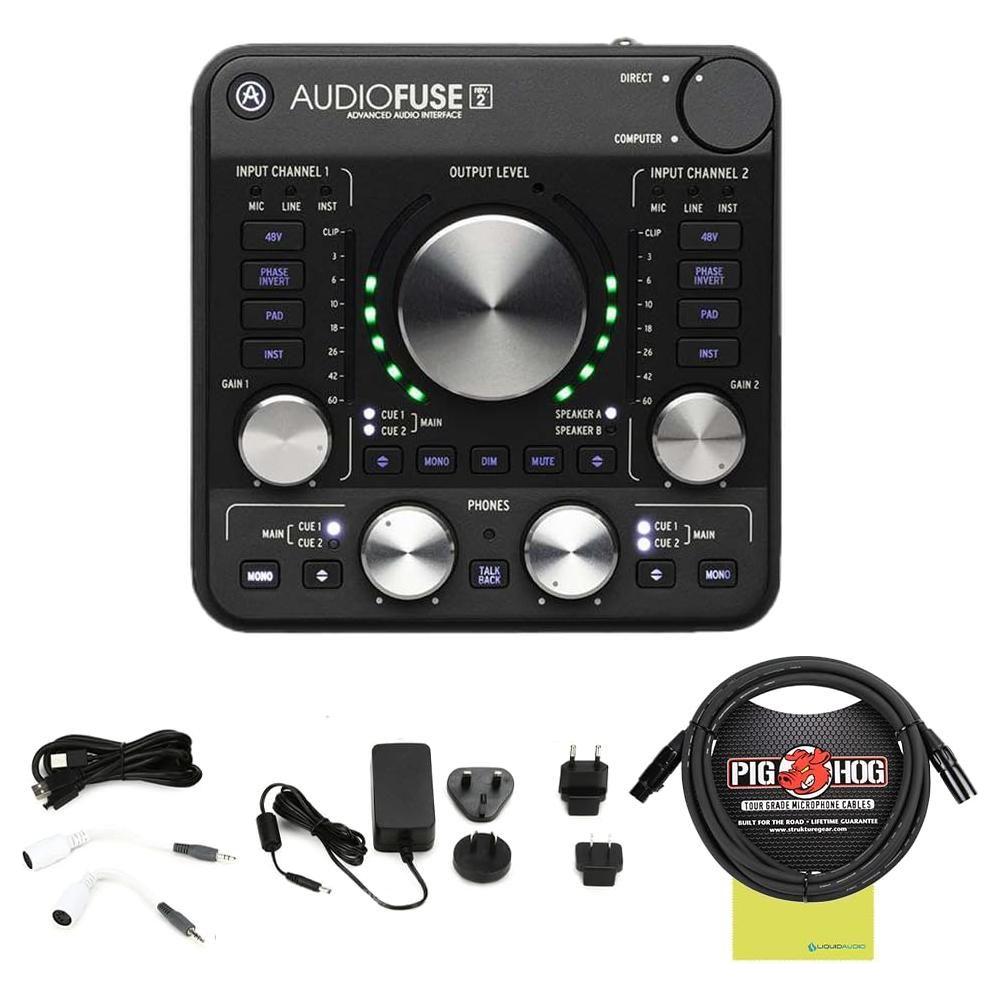 Arturia AudioFuse Compact, Versatile Audio Interface, Black Bundle w/Pig Hog PHM10 8mm XLR Microphone Cable and Liquid Audio Polishing Cloth